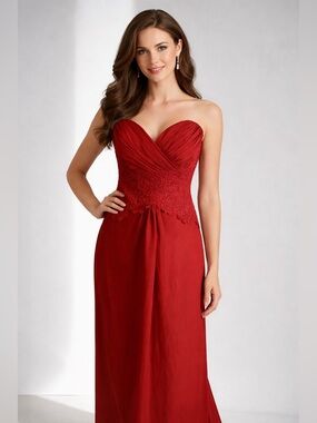 Sz 10 Red Lace & Chiffon formal strapless sweetheart Dress by Jordan designs